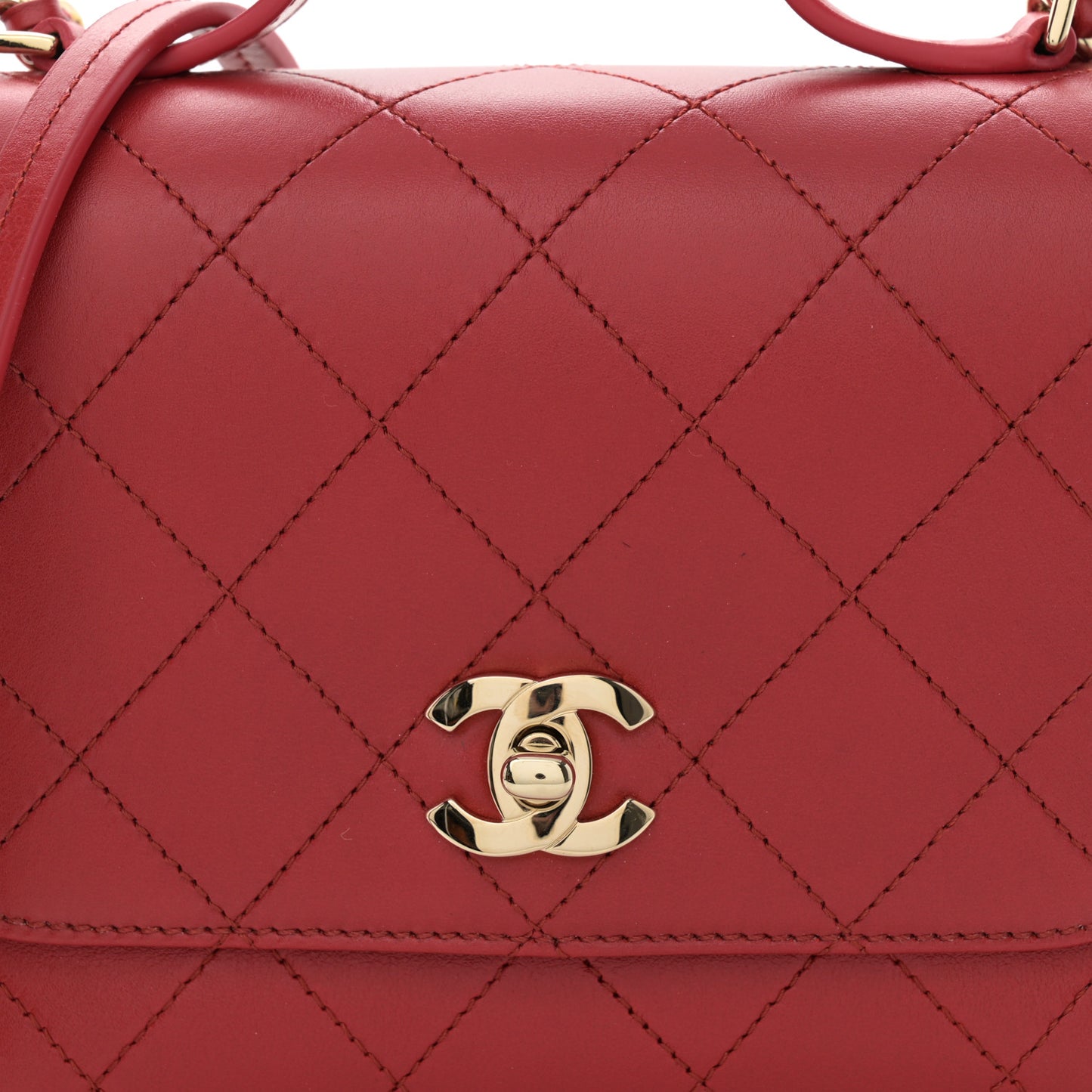 Calfskin Quilted Small Double Pocket Top Handle Flap Red