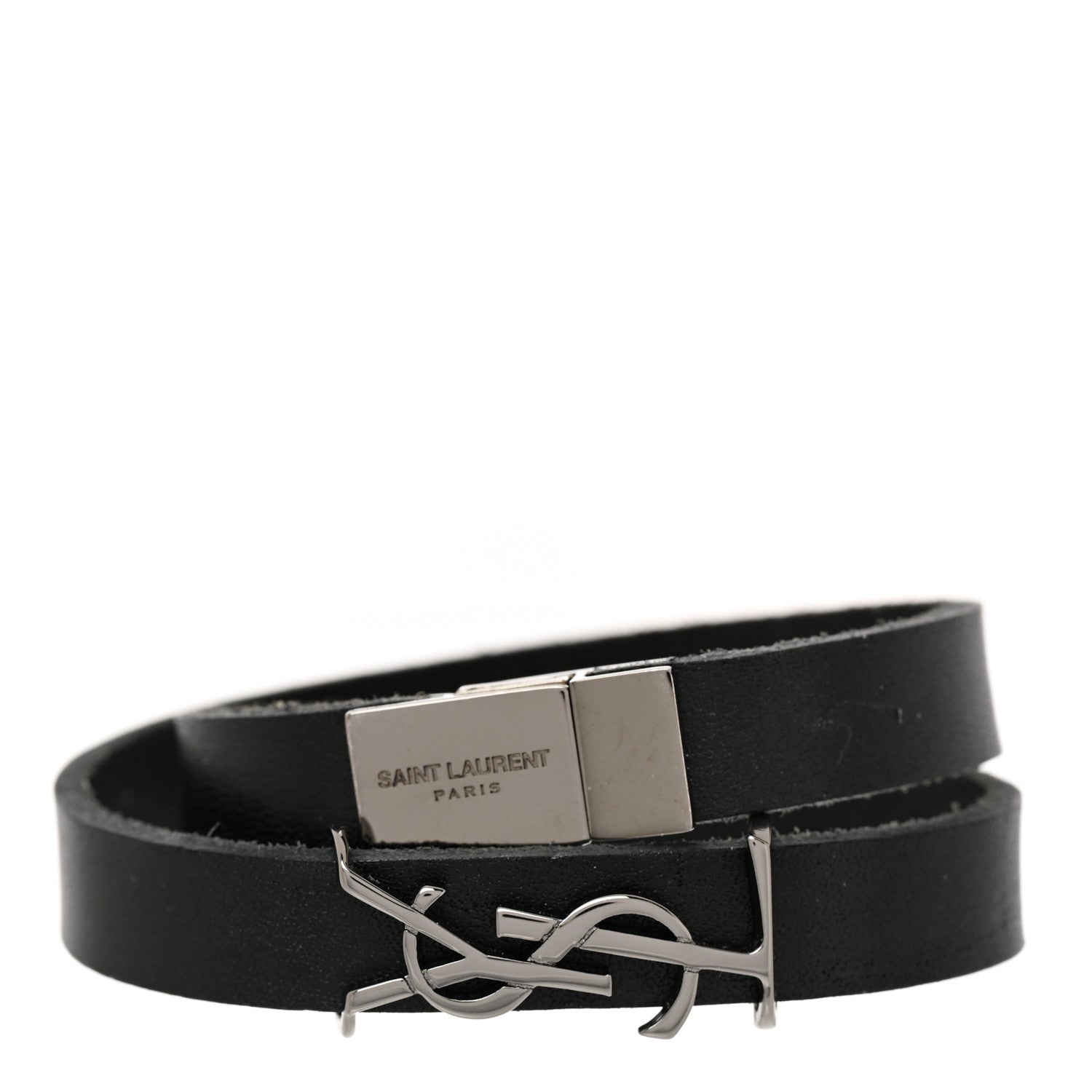 Saint Laurent Calfskin Opyum Double Wrap Bracelet Black 1 of 6