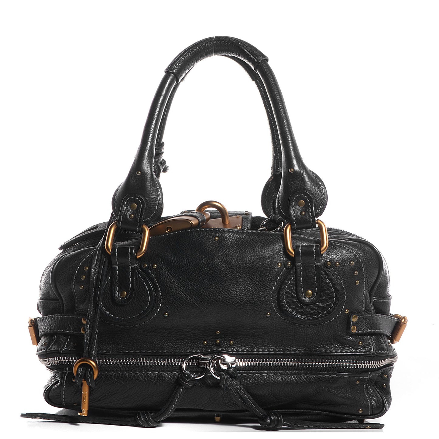 Leather Paddington Double Zipped Bowler Black
