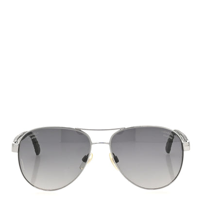 Chanel Metal Lambskin Quilted CC Pilot Summer Aviator Sunglasses 4204-Q Black Silver 2 of 9