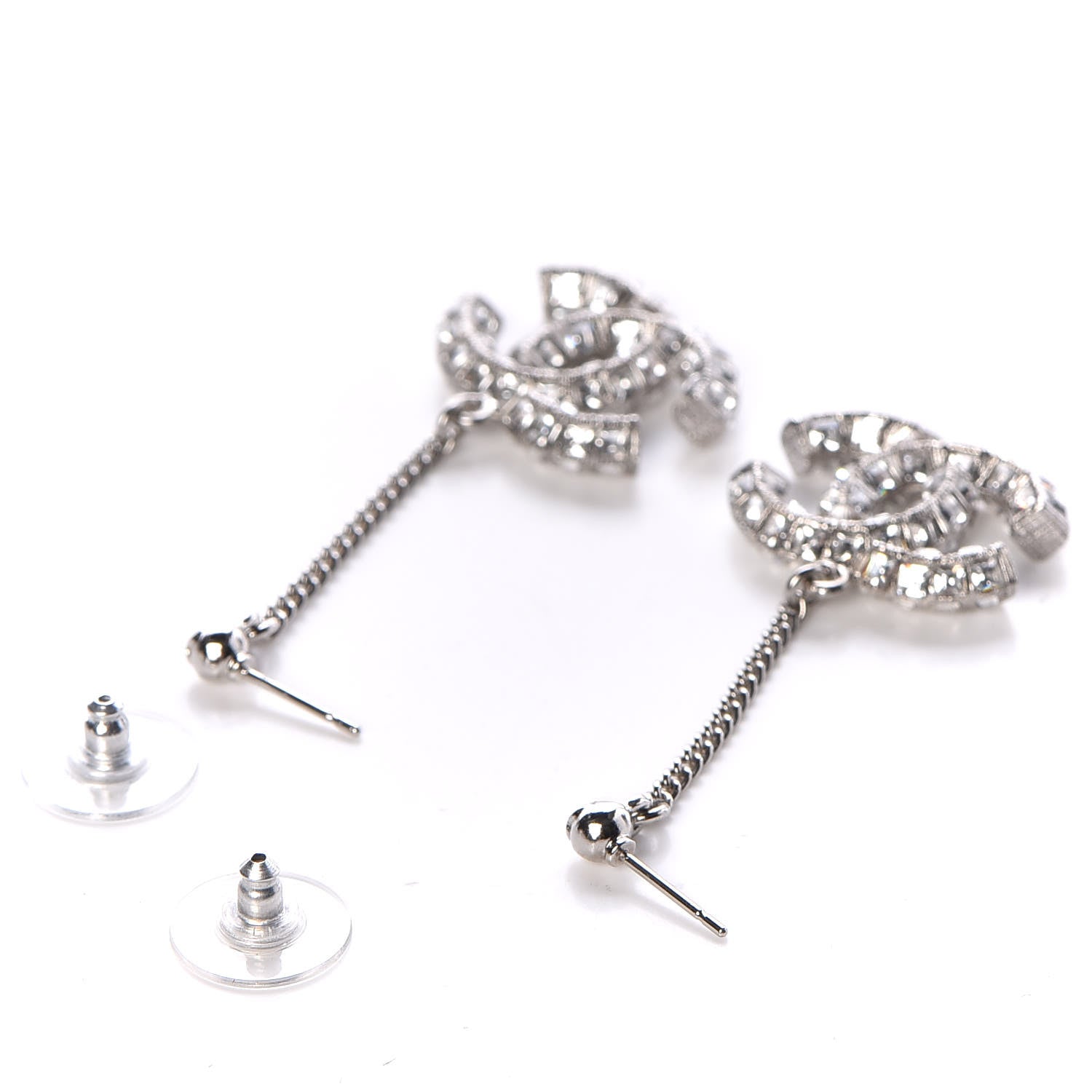 Chanel Baguette Crystal CC Drop Earrings Silver 3 of 4
