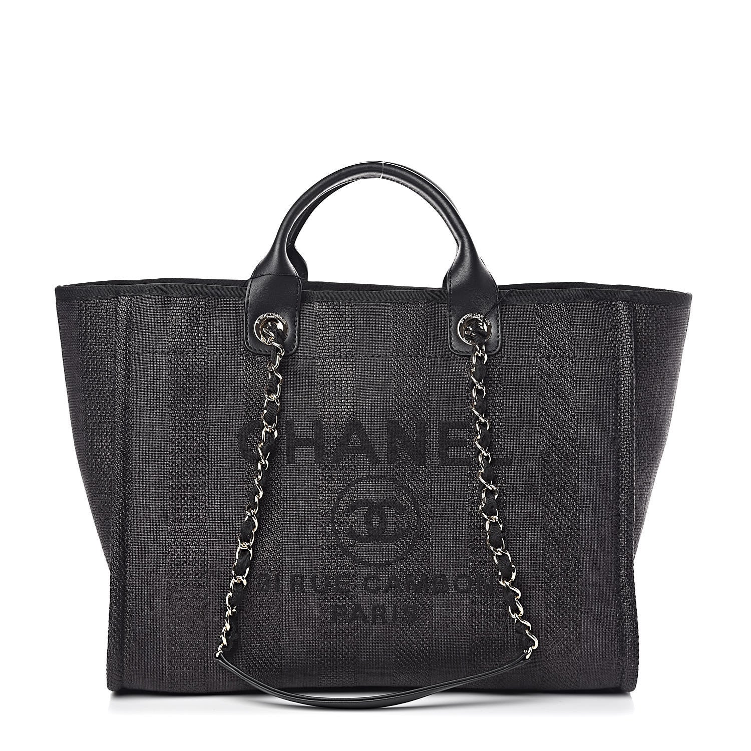 Chanel Mixed Fibers Calfskin Striped Medium Deauville Tote Black 1 of 12