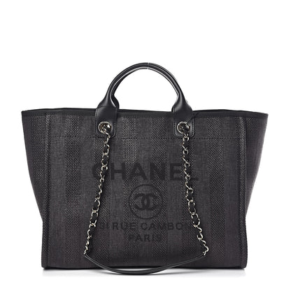 Chanel Mixed Fibers Calfskin Striped Medium Deauville Tote Black 1 of 12