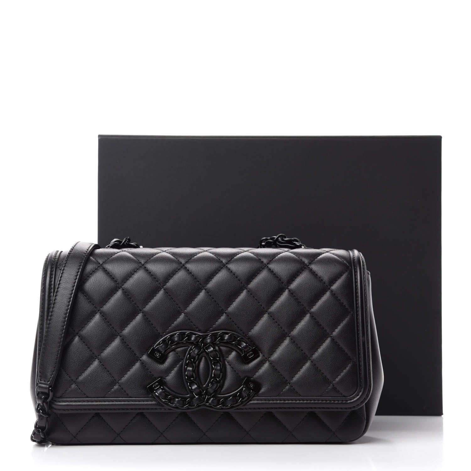 Chanel Calfskin Quilted Medium CC Filigree Flap Black 11 of 11
