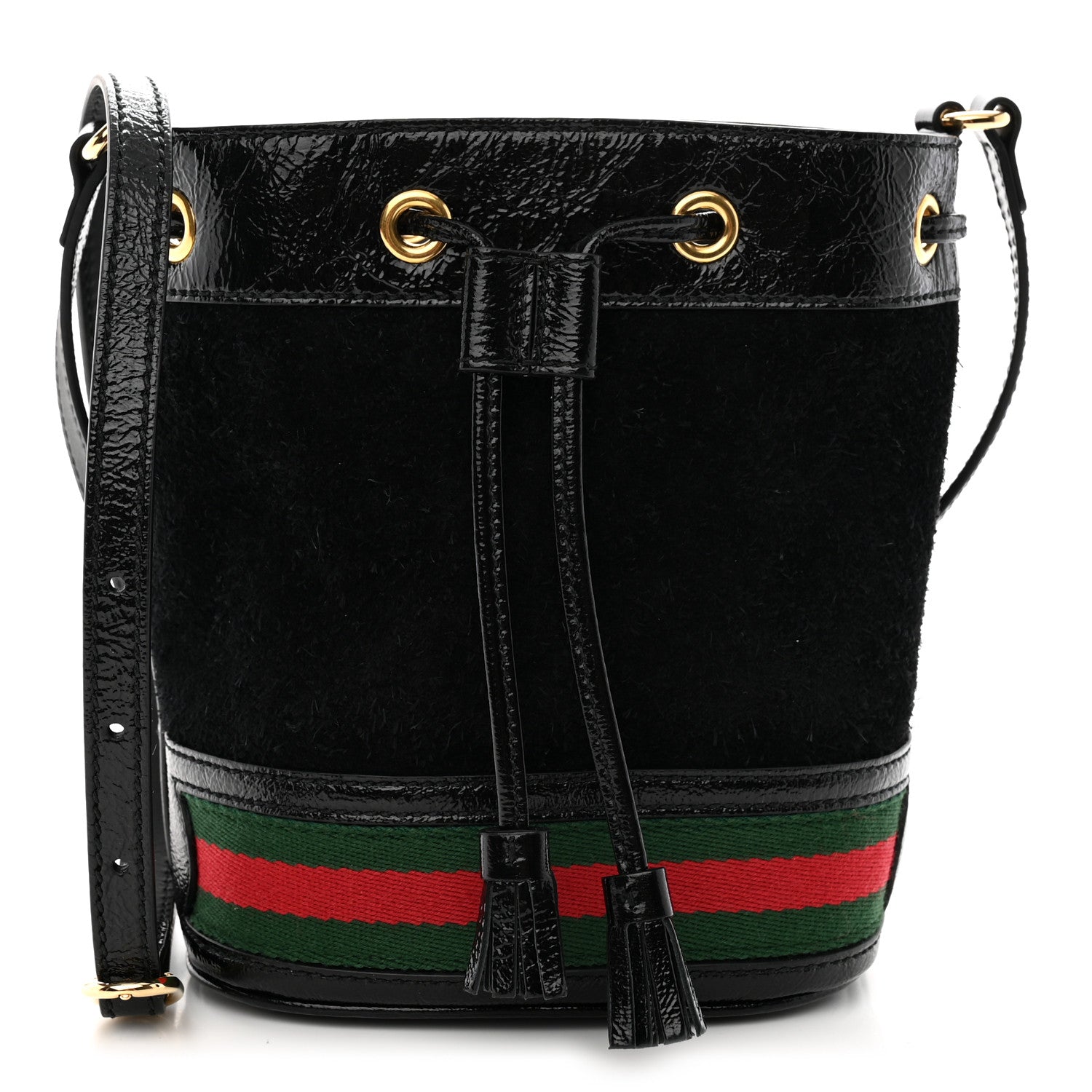 Gucci Suede Patent Web Mini Ophidia Bucket Bag Black 1 of 10