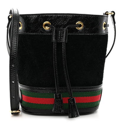 Gucci Suede Patent Web Mini Ophidia Bucket Bag Black 1 of 10
