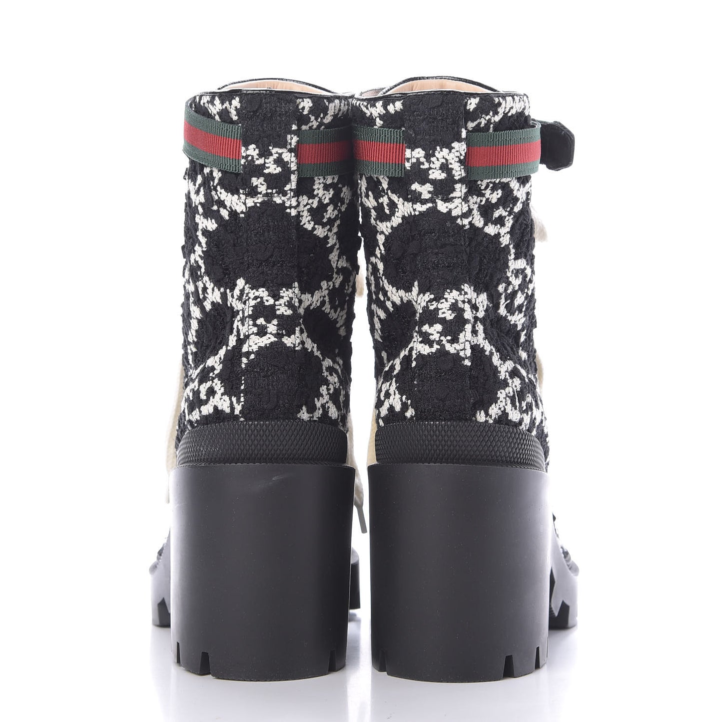 Tweed GG Monogram Lace Up Combat Ankle Boots 37.5 Black