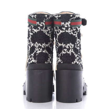 Gucci Tweed GG Monogram Lace Up Combat Ankle Boots 37.5 Black 5 of 9
