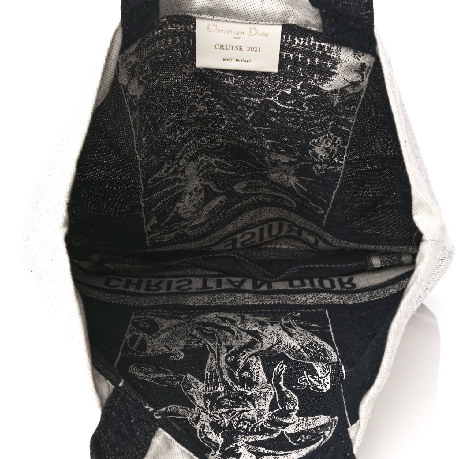 Christian Dior Canvas Print Cruise Tote Ivory Black 4 of 5