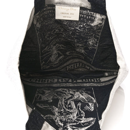 Christian Dior Canvas Print Cruise Tote Ivory Black 4 of 5
