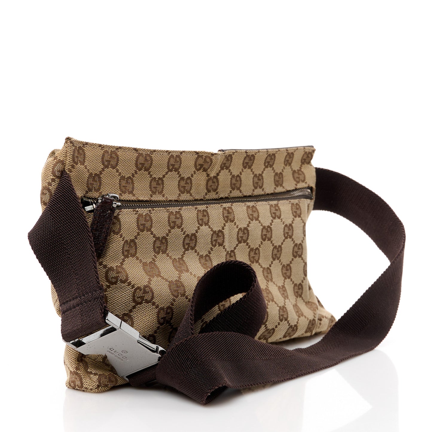 GG Monogram Web Double Pocket Belt Bag Dark Brown