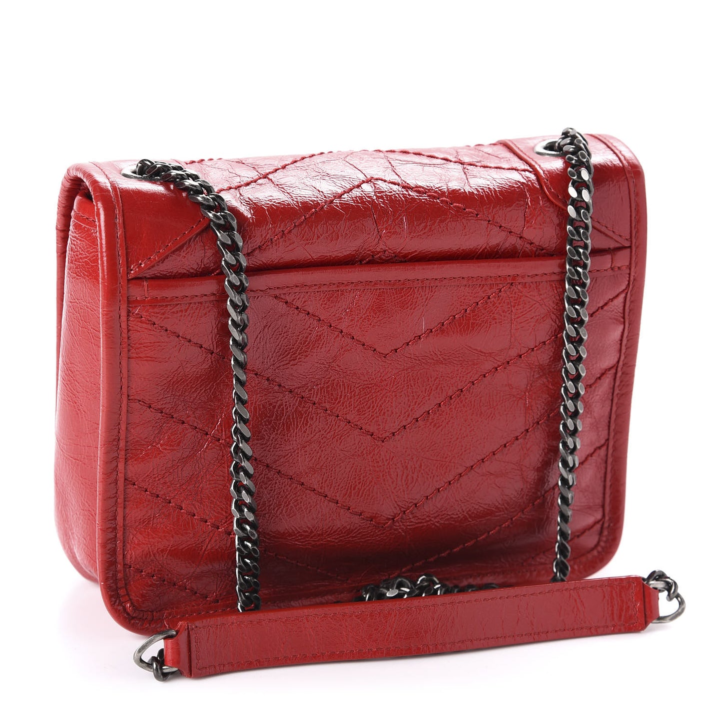 Crinkled Calfskin Matelasse Monogram Niki Chain Wallet Red