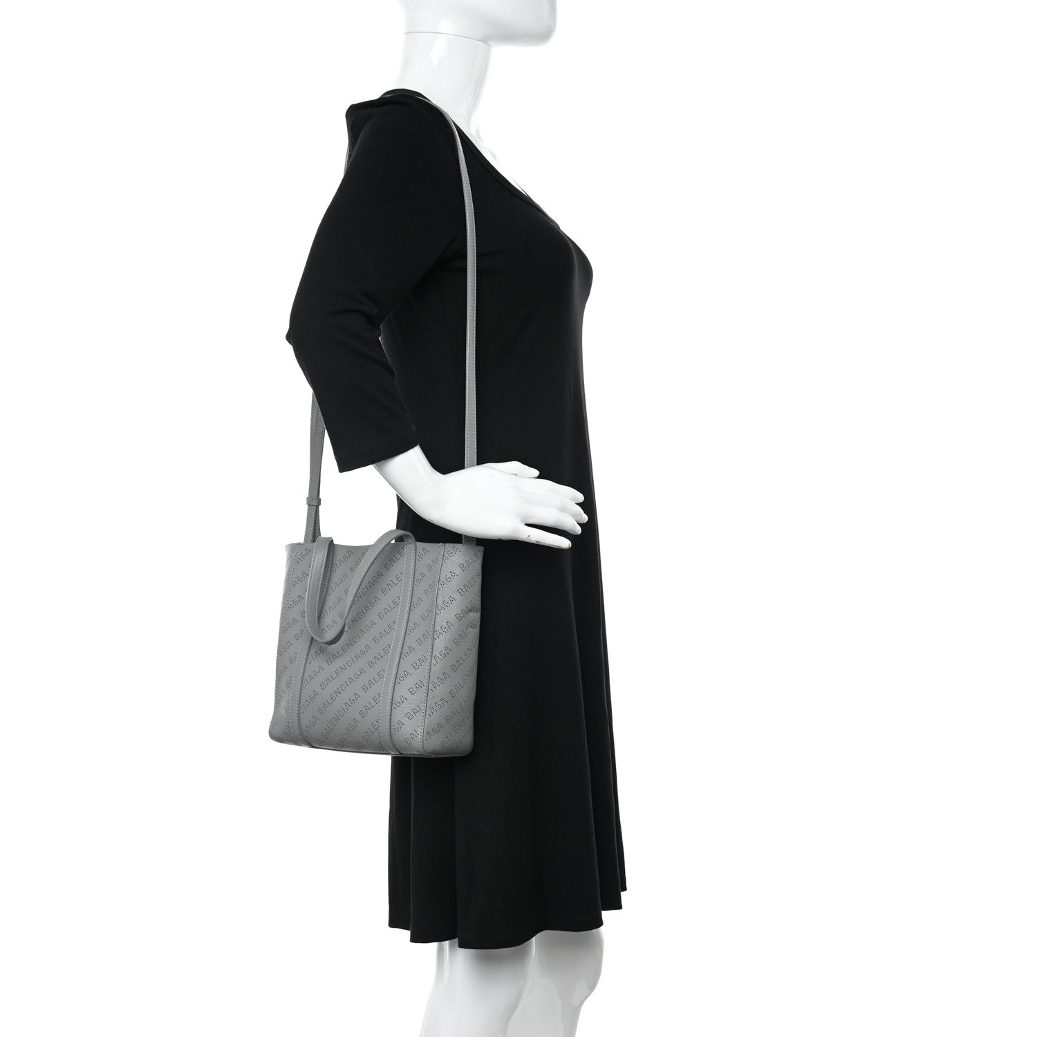 Balenciaga Smooth Calfskin Logo Perforated XXS Everyday Tote Gris Cendre 2 of 10