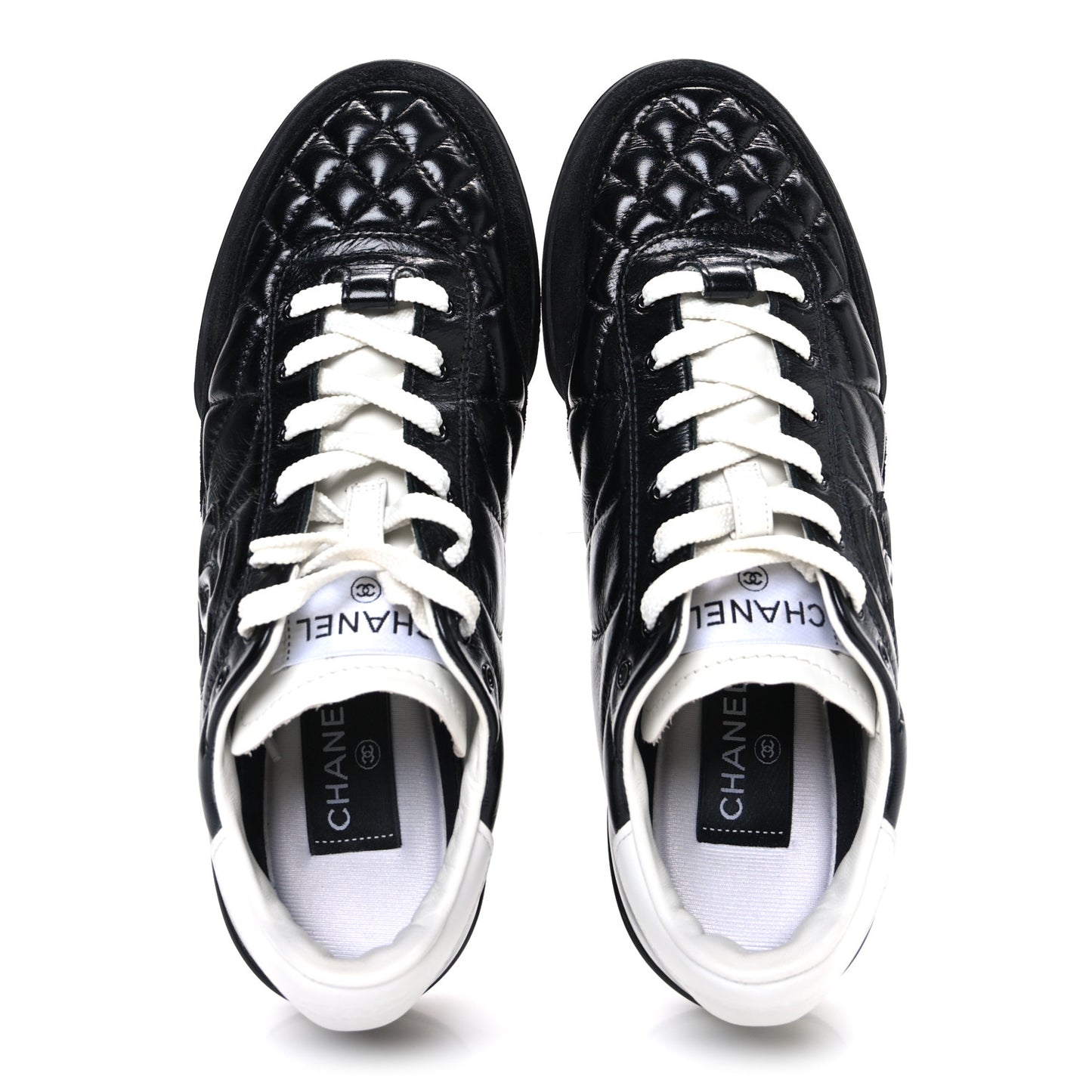 Calfskin Suede Quilted Womens Logo Sneakers 39 Black White