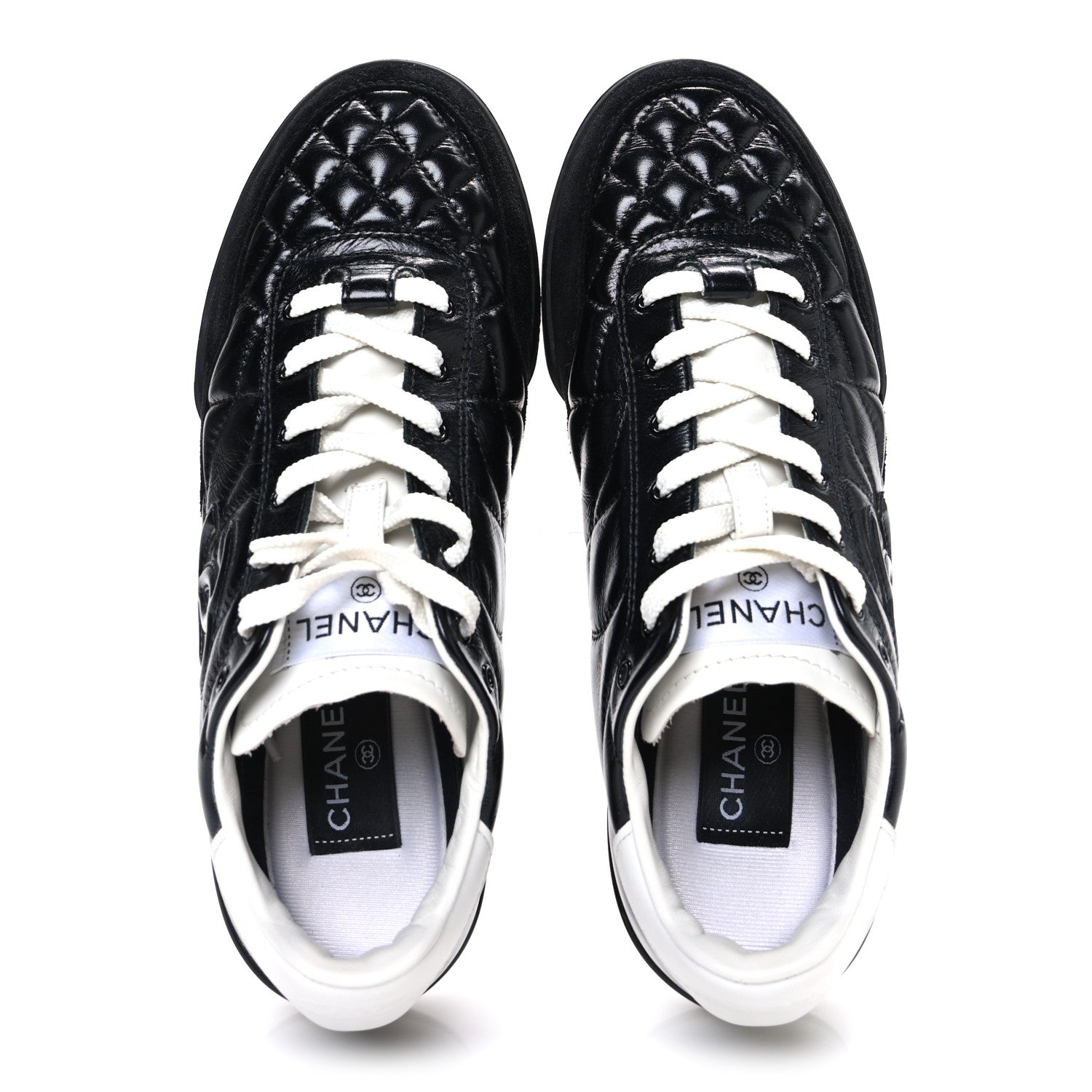 Chanel Calfskin Suede Quilted Womens Logo Sneakers 39 Black White 2 of 11