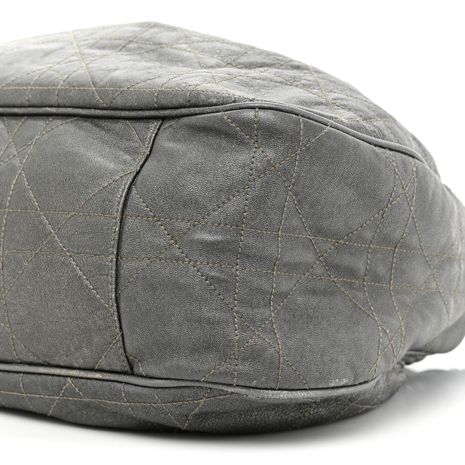 Christian Dior Metallic Lambskin Cannage Drawstring Bag Grey 8 of 21