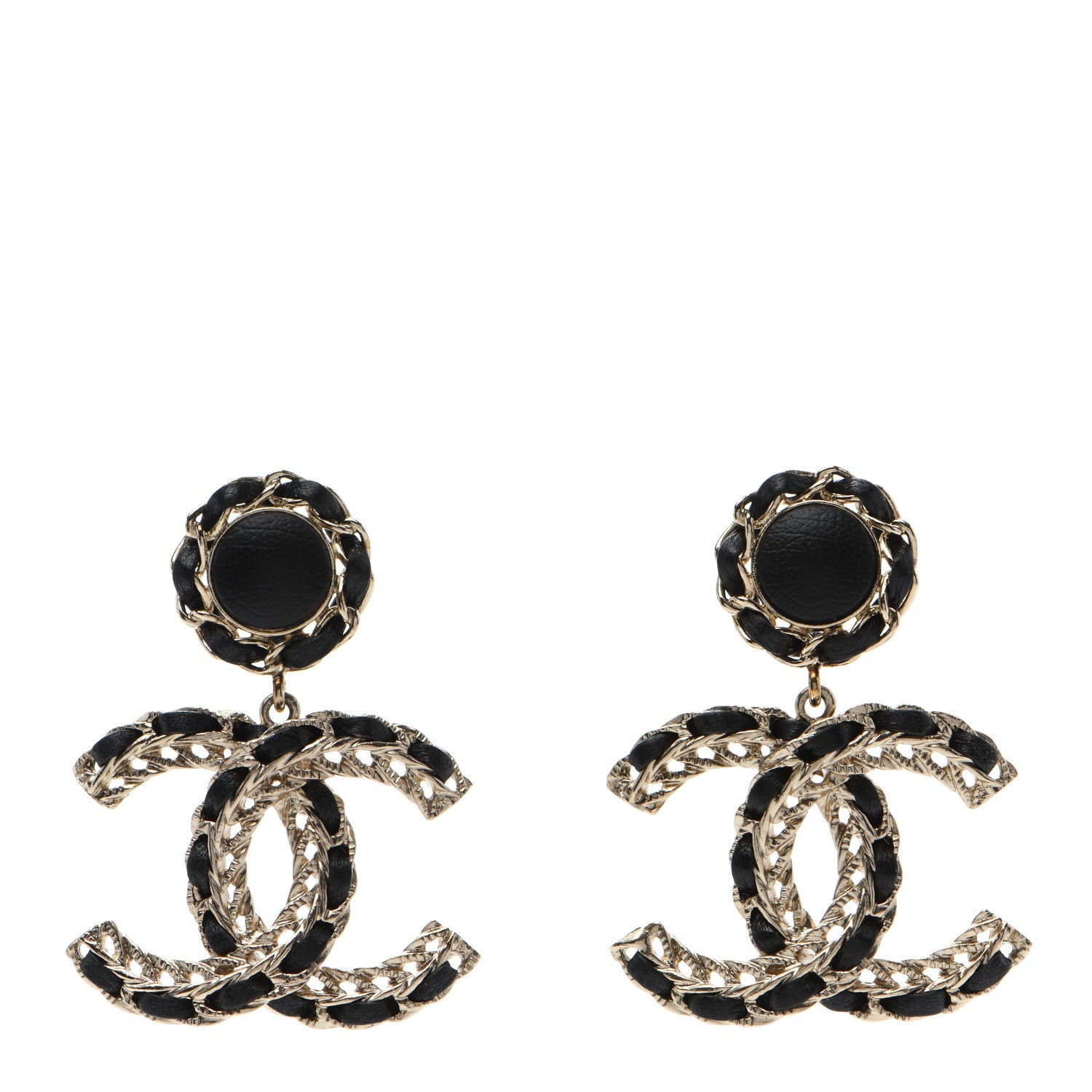 Chanel Lambskin CC Chain Drop Earrings Black Gold 1 of 5