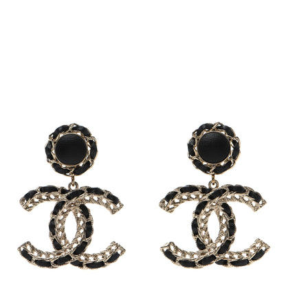 Chanel Lambskin CC Chain Drop Earrings Black Gold 1 of 5