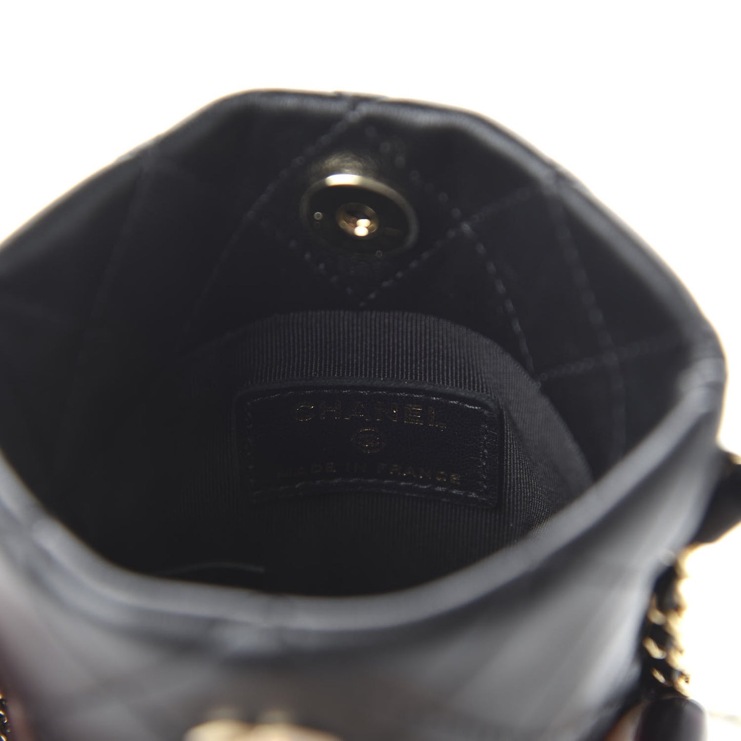 Lambskin Quilted Chain Around Phone Holder Black