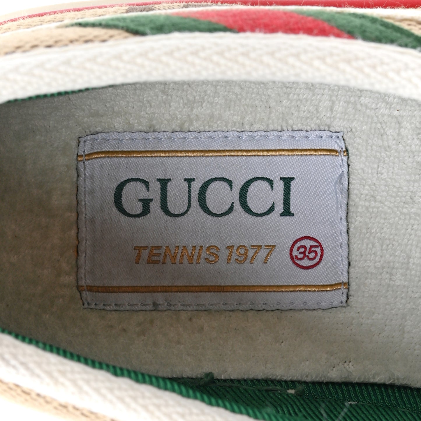Monogram Jumbo GG Web Womens 1977 Tennis Velcro Strap Sneakers 35 Camel Ebony Mystic White