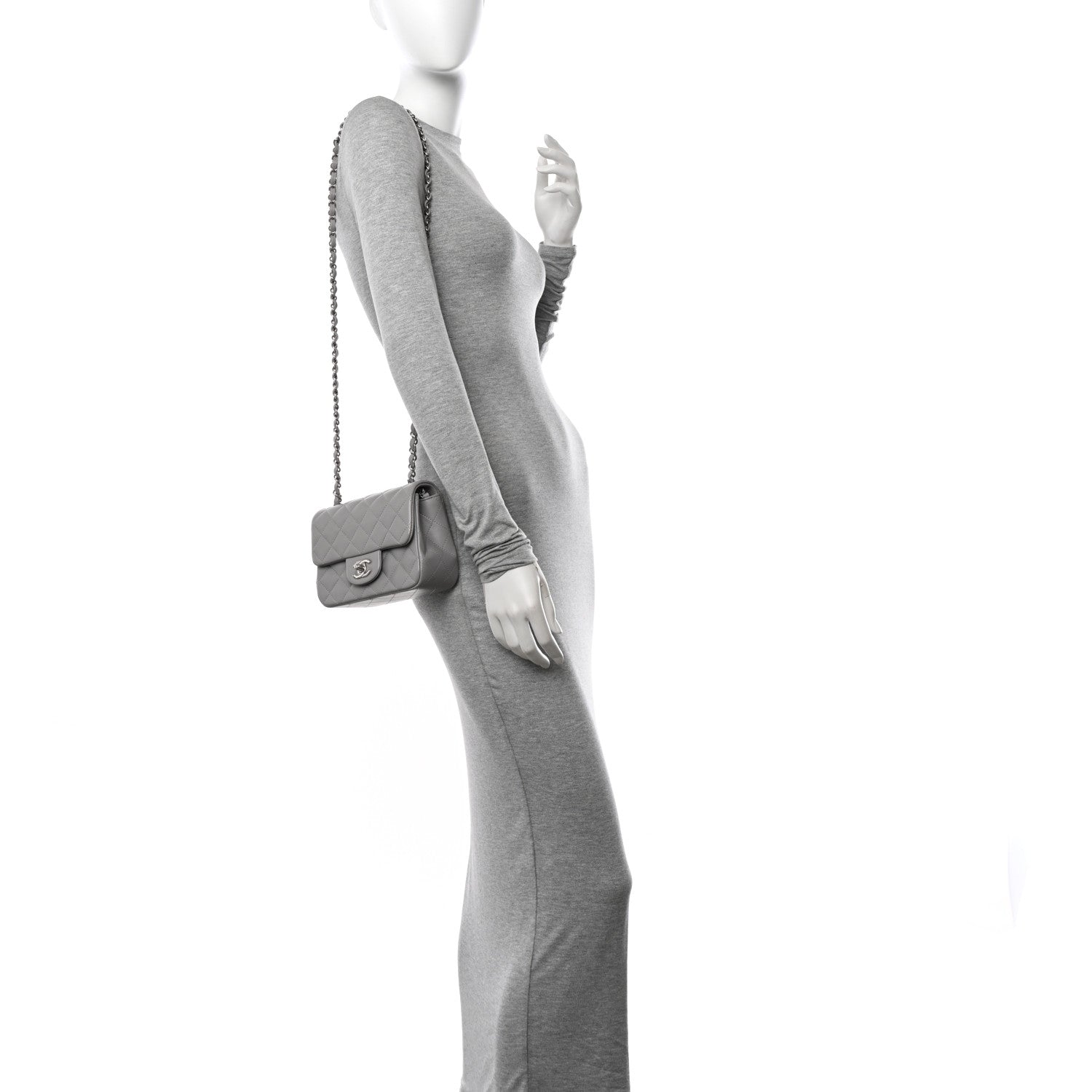 Chanel Lambskin Quilted Mini Square Flap Light Grey 3 of 10