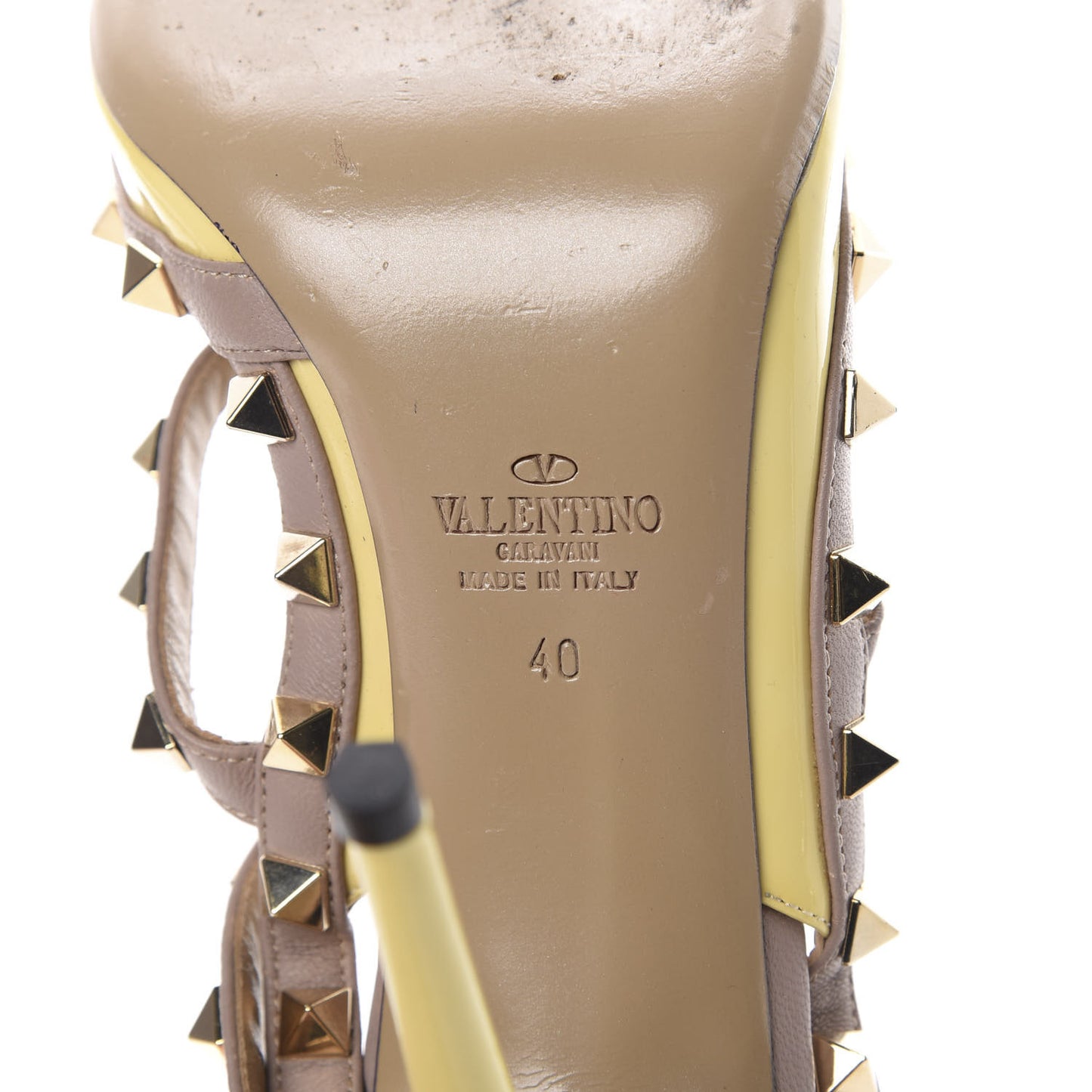 Patent Rockstud Ankle Strap 100mm Pumps 40 Water Yellow Poudre