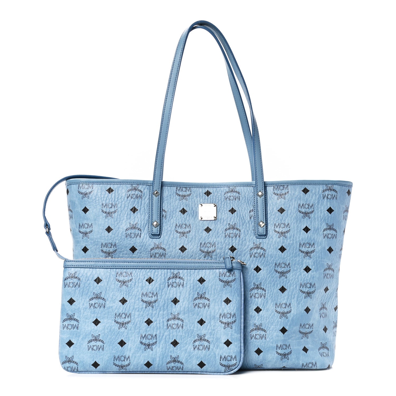 MCM Visetos Medium Anya Zip Top Shopper Tote Blue 1 of 4