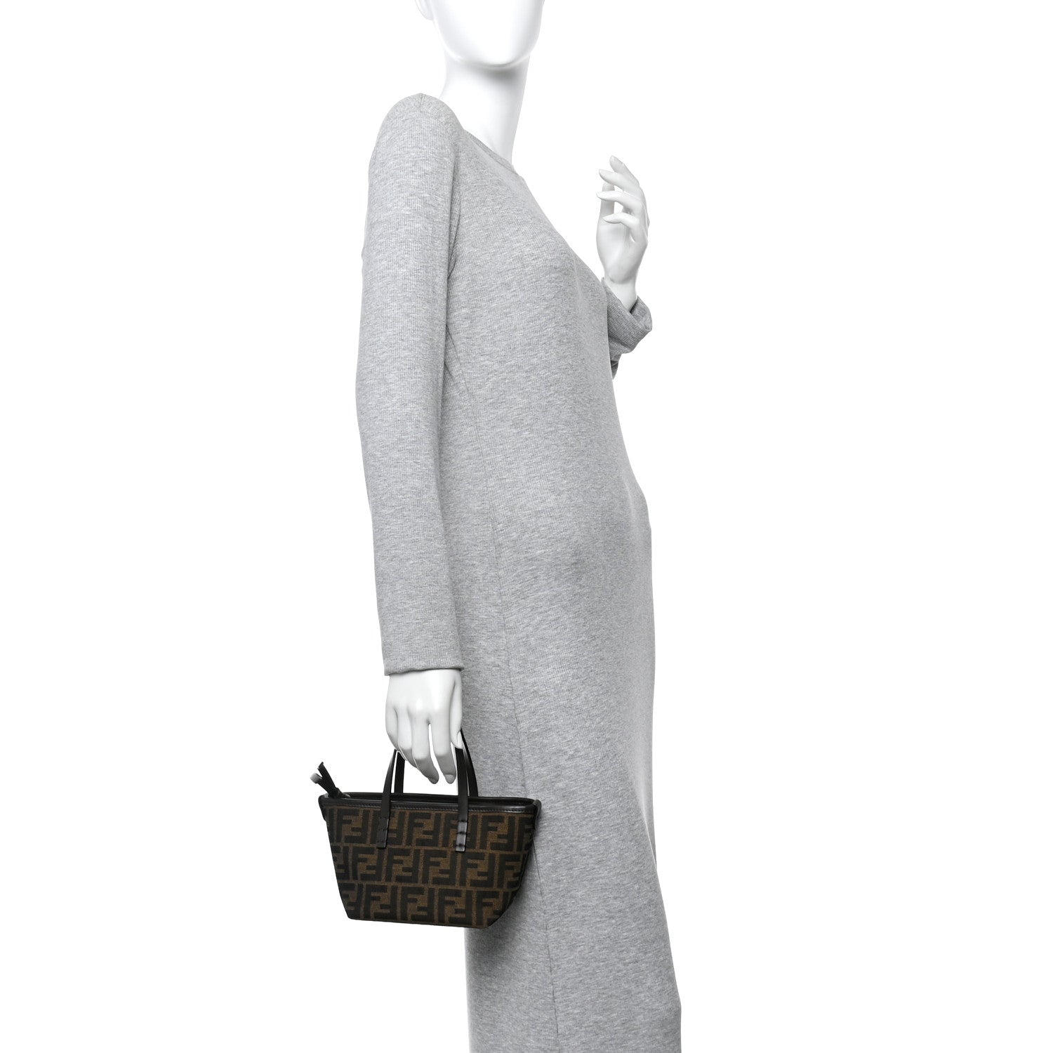 Fendi Fabric Jacquard Vitello Grace FF 1974 Mini Roll Tote Tobacco Moro Ebano 2 of 11