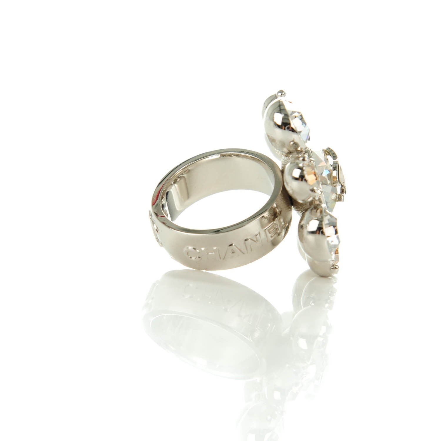 Chanel Crystal CC Ring 6.75 Silver 5 of 6