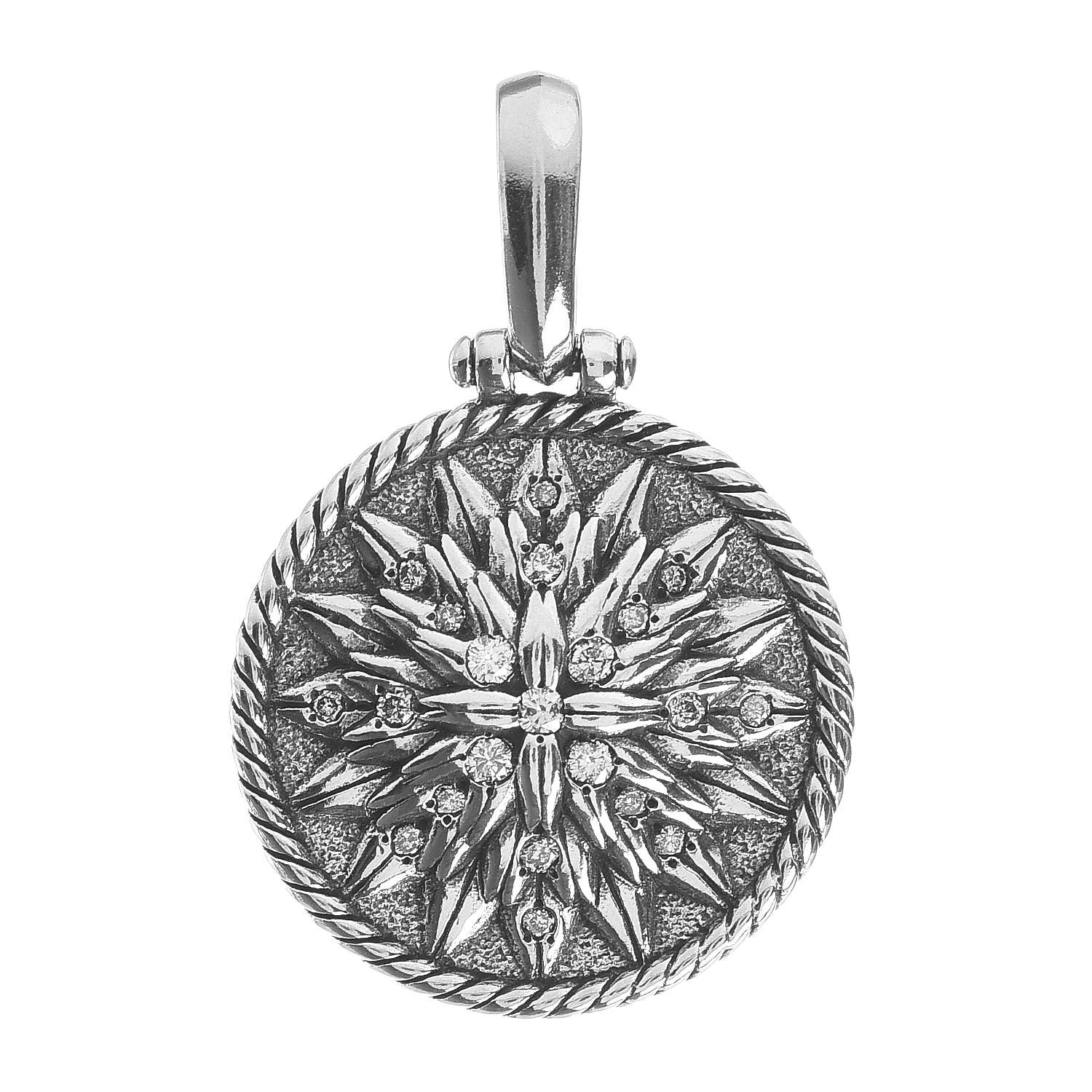 David Yurman Sterling Silver Diamond Cable Collectibles Lotus Flower Pendant 1 of 3
