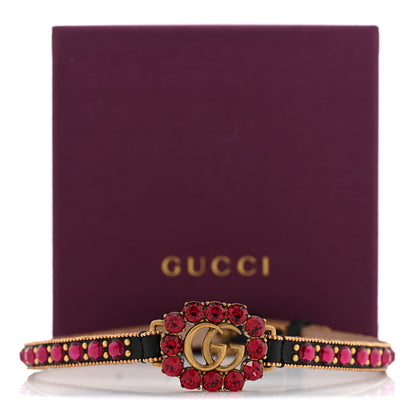 Gucci Calfskin Crystal Embellished Double G Choker Necklace Red 8 of 8