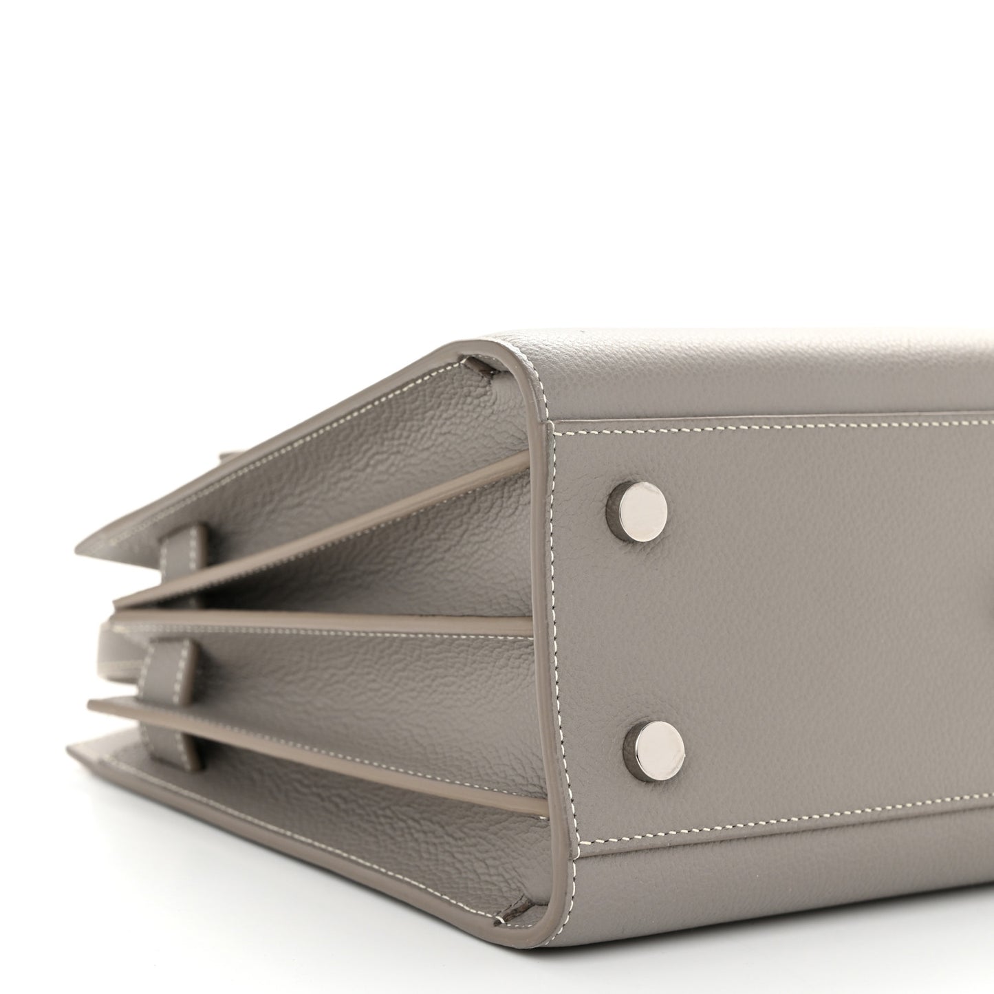 Grained Calfskin Topstich Baby Sac De Jour Fog