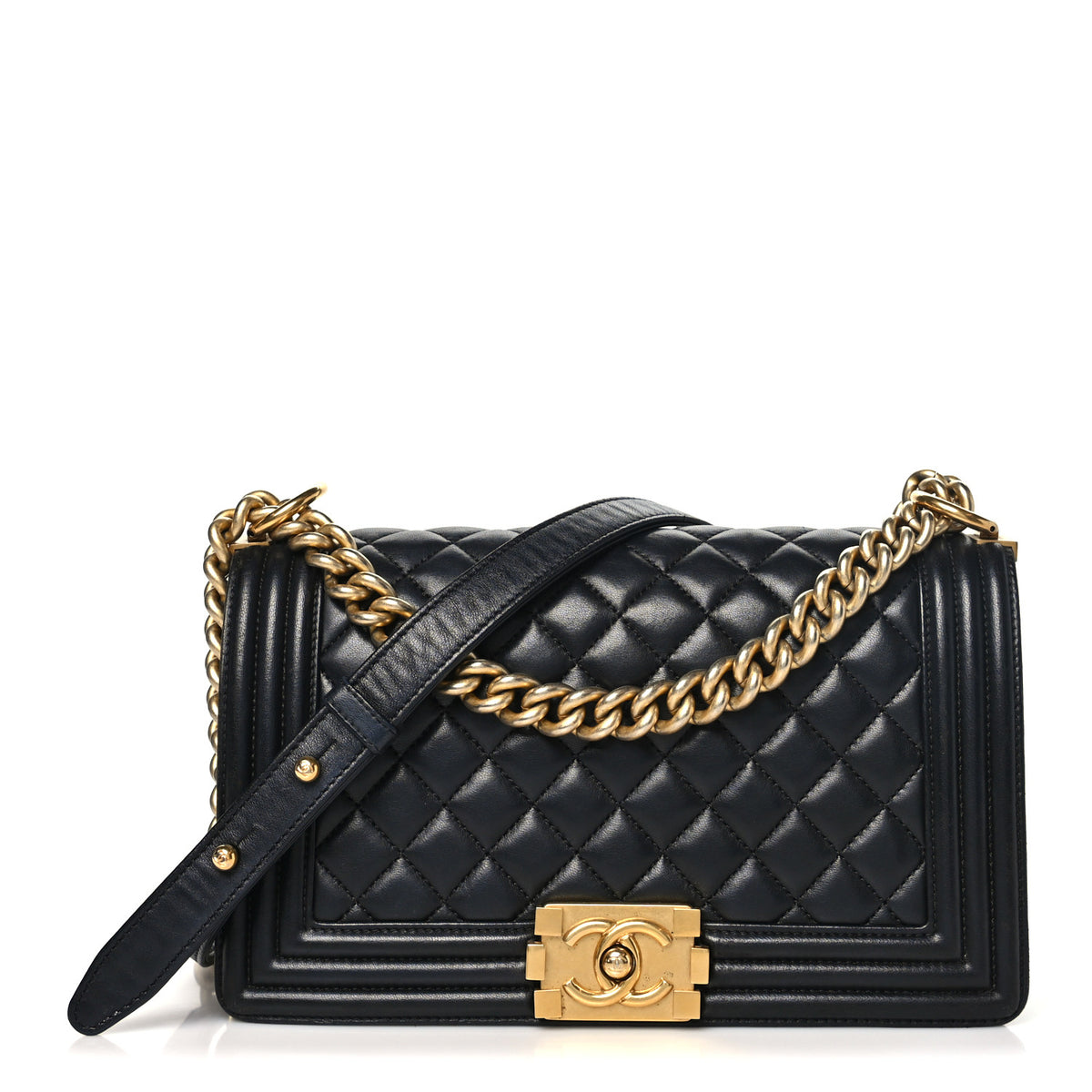 Lambskin Quilted Medium Boy Flap Black