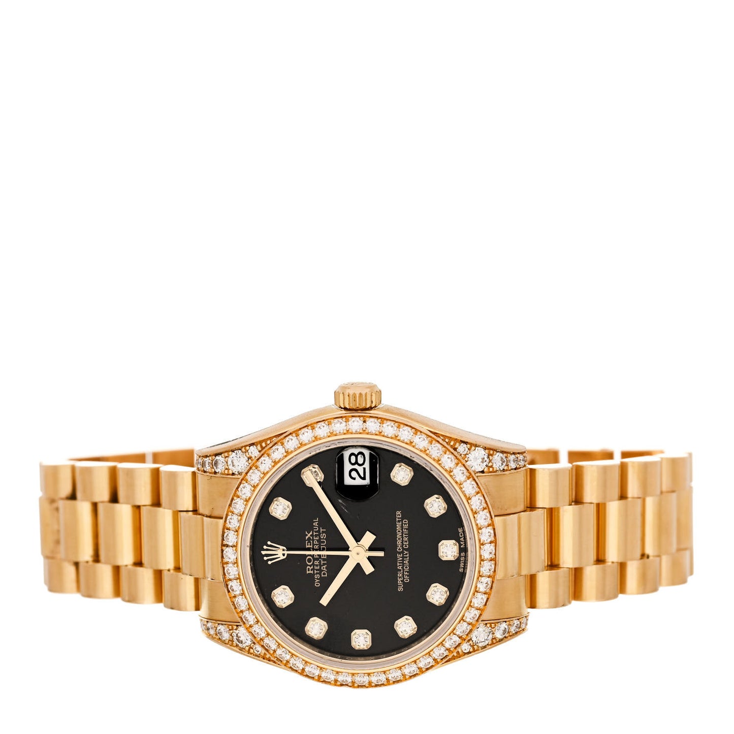 18K Yellow Gold Diamond 31mm Oyster Perpetual Datejust President Watch Black 178158