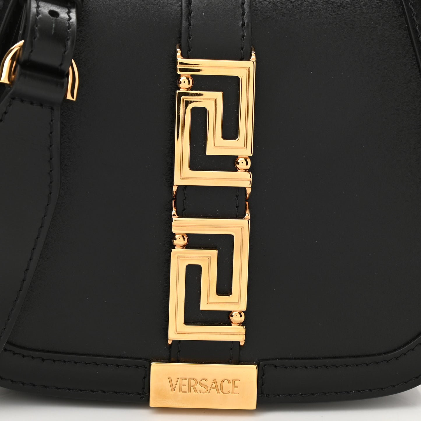 Calfskin Small Greca Goddess Shoulder Bag Black