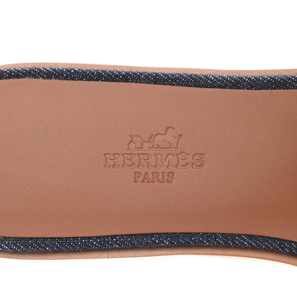Hermes Calfskin Denim Oran Sandals 37 Bleu Brut Gold 7 of 9