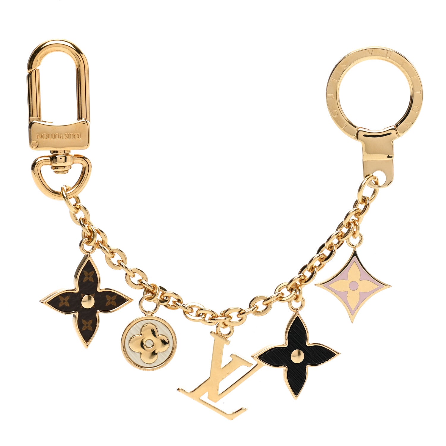 Louis Vuitton Brass Enamel Fleur De Monogram Bag Charm Chain Gold 1 of 4