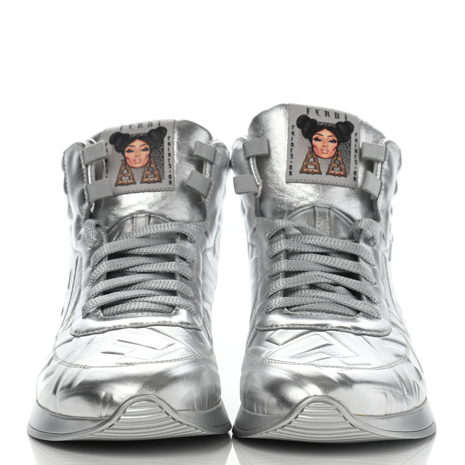 Fendi X NICKI MINAJ Metallic Nappa Macro FF Embossed Prints On High Top Sneakers 37 Silver 2 of 11