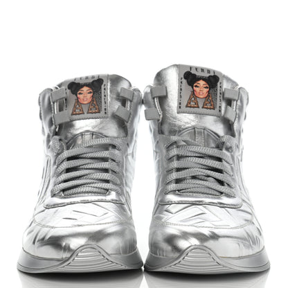 Fendi X NICKI MINAJ Metallic Nappa Macro FF Embossed Prints On High Top Sneakers 37 Silver 2 of 11