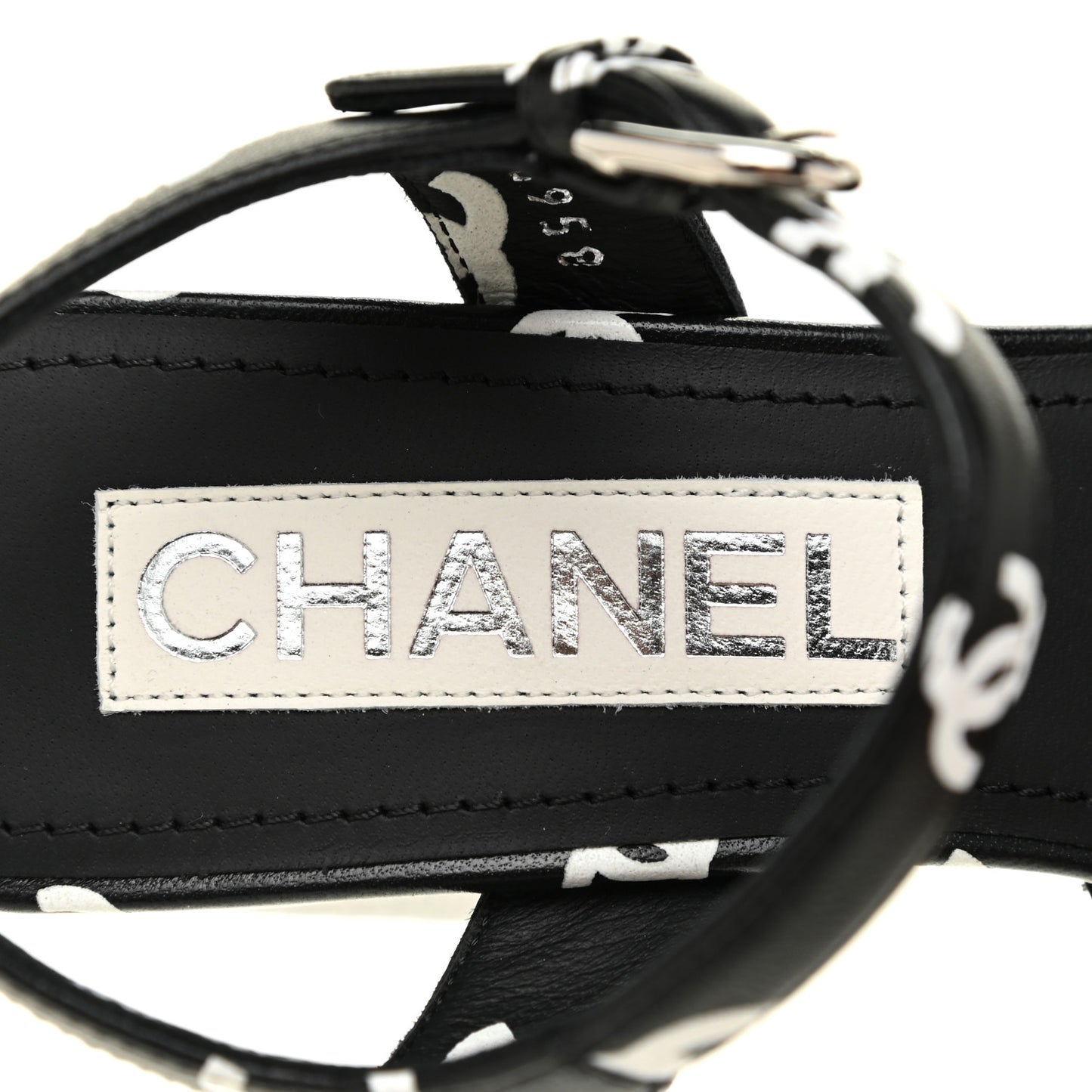 Printed Lambskin CC Platform Sandals 35 Black White