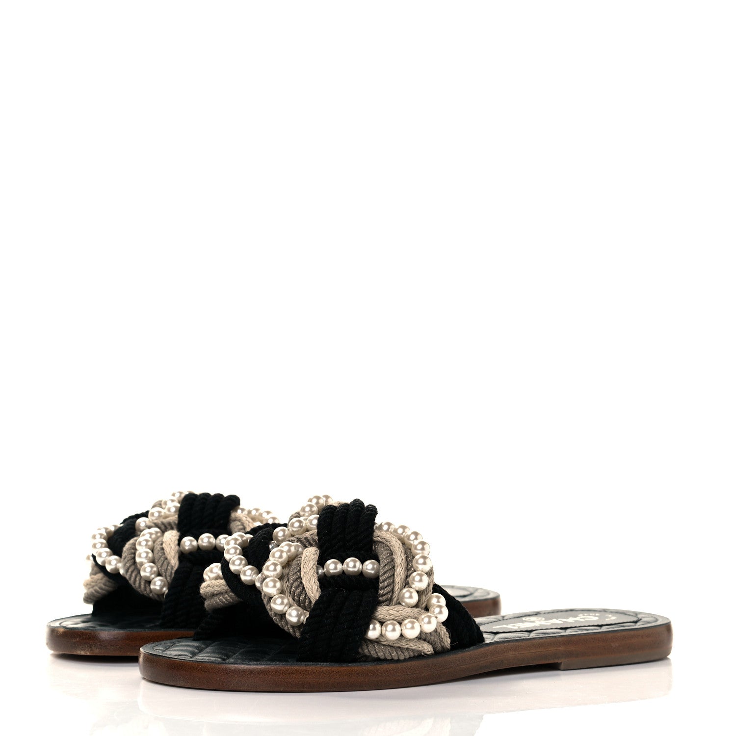 Chanel Calfskin Pearl Cord CC Mules 37 Black Ivory 3 of 7