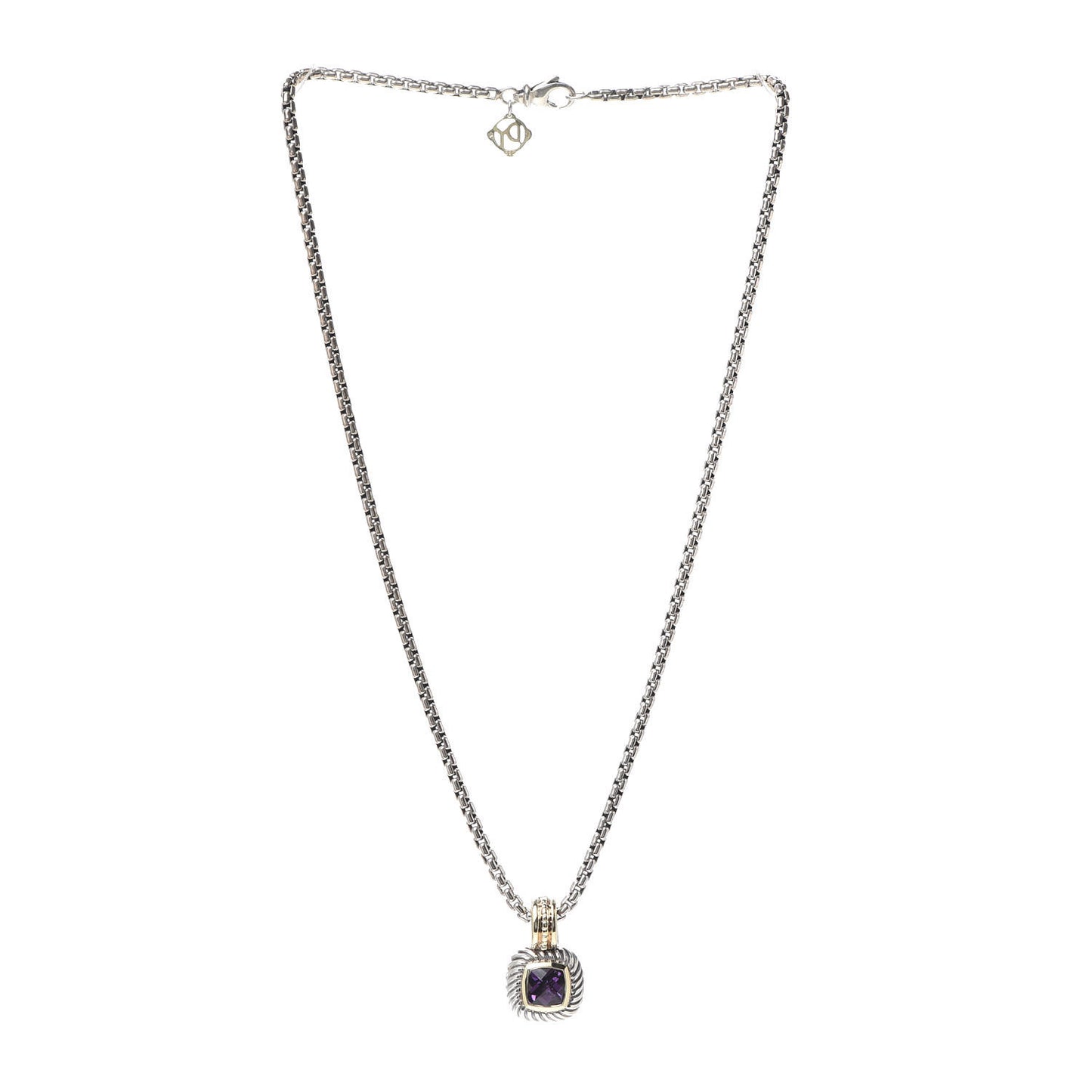 Sterling Silver 18K Yellow Gold Amethyst 7mm Albion Enhancer Pendant Necklace
