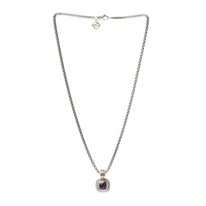 David Yurman Sterling Silver 18K Yellow Gold Amethyst 7mm Albion Enhancer Pendant Necklace 3 of 5