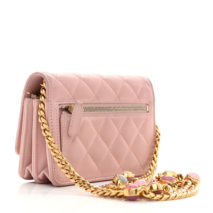 Chanel Lambskin Quilted CC Pearl Enamel Clutch on Chain WOC Light Pink 2 of 13