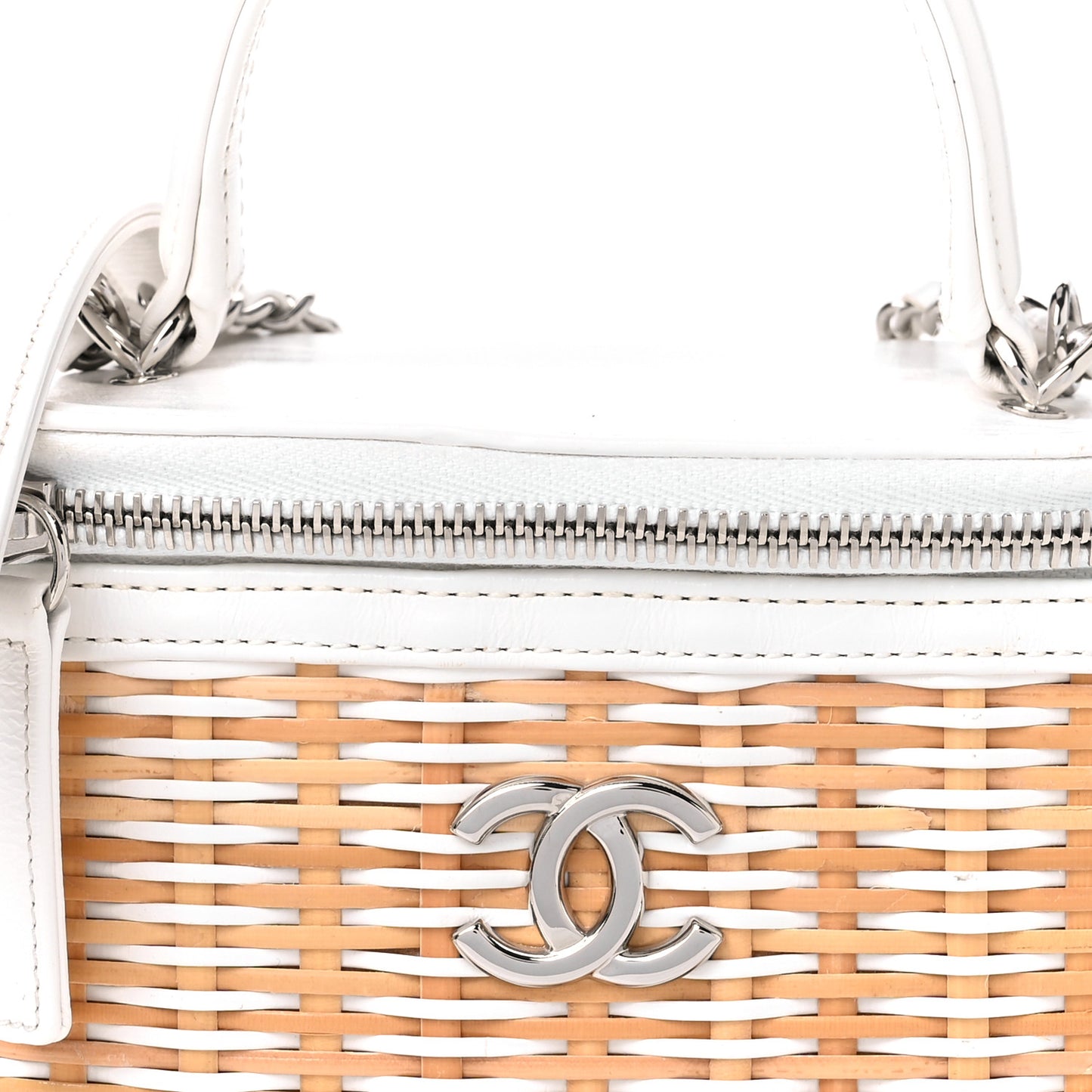 Calfskin Raffia Small Vanity Case Bag White Beige