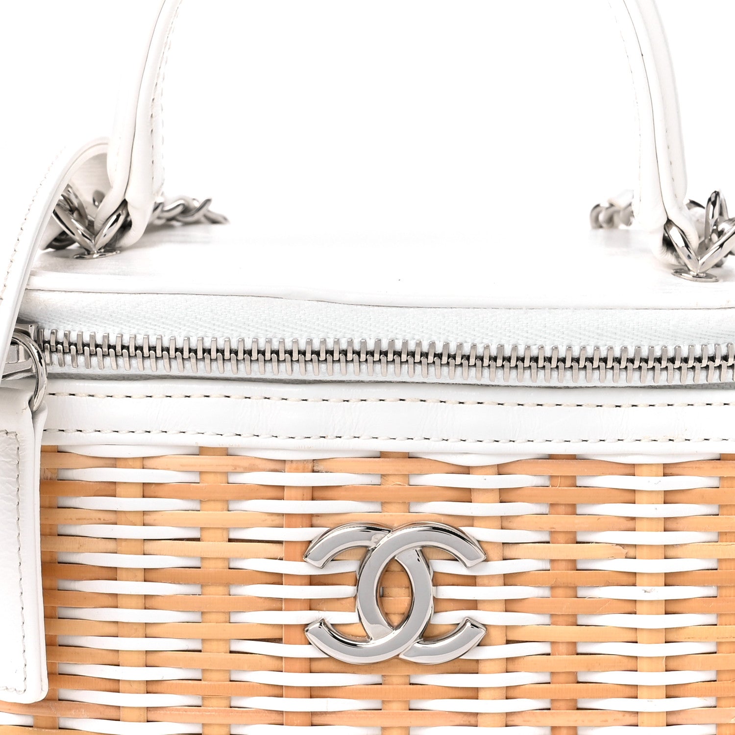 Chanel Calfskin Raffia Small Vanity Case Bag White Beige 8 of 10