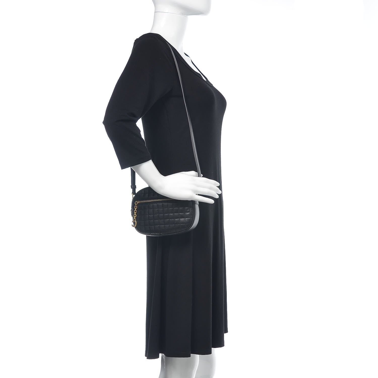 Celine Calfskin Quilted Small C Charm Bag Black 2 of 11