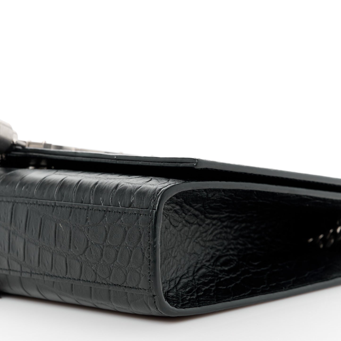 Calfskin Crocodile Embossed Medium Classic Monogram Kate Tassel Satchel Black