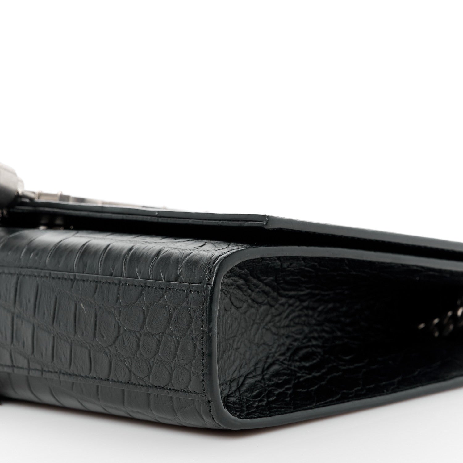 Saint Laurent Calfskin Crocodile Embossed Medium Classic Monogram Kate Tassel Satchel Black 11 of 11