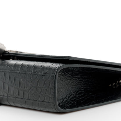 Saint Laurent Calfskin Crocodile Embossed Medium Classic Monogram Kate Tassel Satchel Black 11 of 11